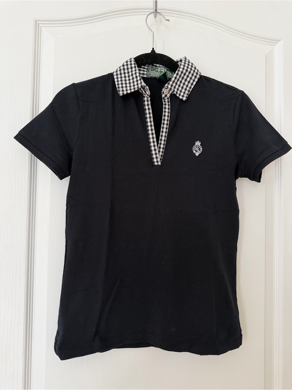 Ralph Lauren Black Short-Sleeve Polo with Black-and-White Check Collar